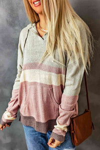 Color Block Drawstring Side Slit Hooded Sweater - Pahabu - Women's Clothing & Shop