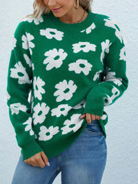 Floral Round Neck Sweater - Pahabu - Women's Clothing & Shop