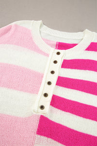 Striped Round Neck Half Sleeve Knit Top - Pahabu - Women's Clothing & Shop