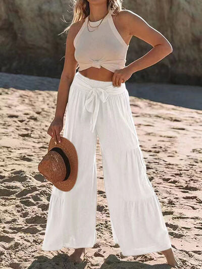 Tied Ruched Wide Leg Pants - Pahabu - Women's Clothing & Shop