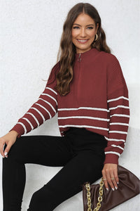 Mock Neck Long Sleeve Zip-Up Sweater - Pahabu - Women's Clothing & Shop