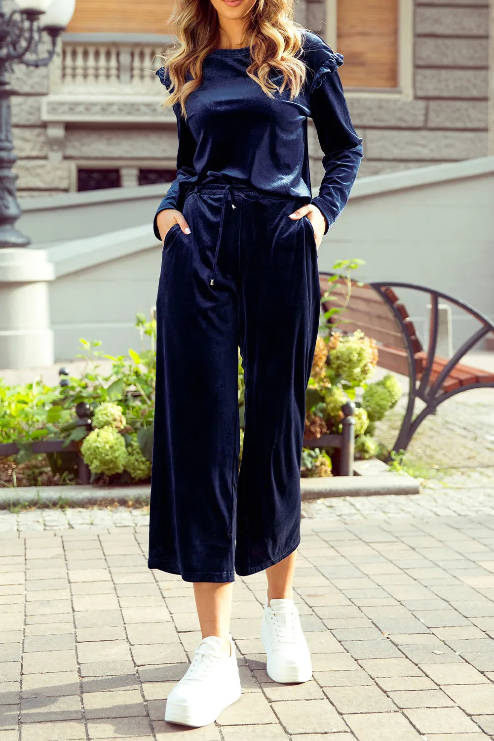Velvet Round Neck Long Sleeve Top and Drawstring Pants Lounge Set - Pahabu - Women's Clothing & Shop