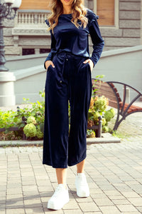 Velvet Round Neck Long Sleeve Top and Drawstring Pants Lounge Set - Pahabu - Women's Clothing & Shop