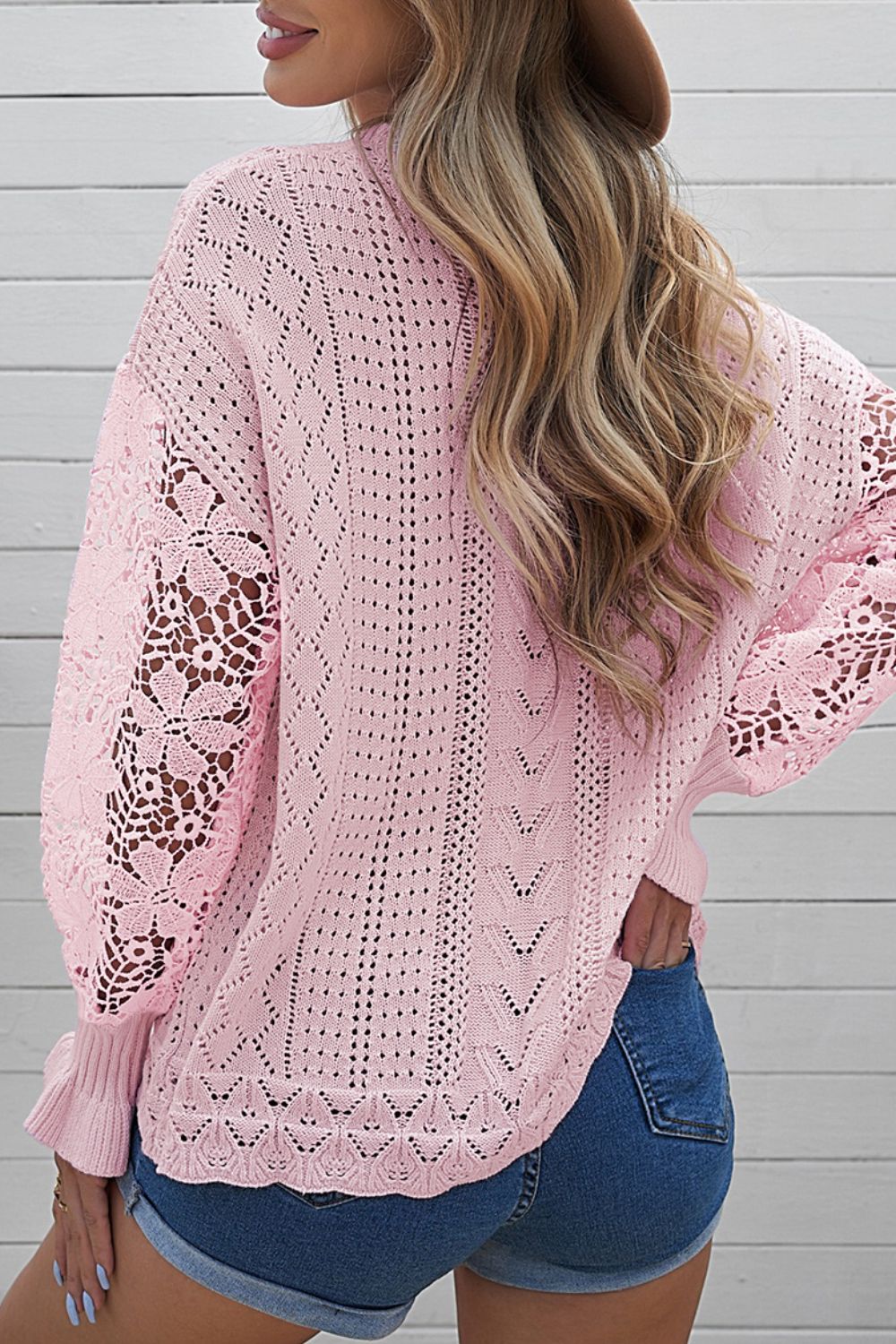 Openwork Round Neck Long Sleeve Sweater - Pahabu - Women's Clothing & Shop