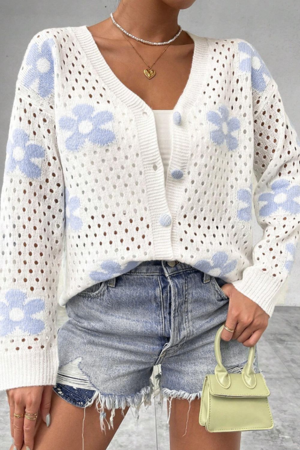 Flower Hollowed Out Button Down Long Sleeve Cardigan - Pahabu - Women's Clothing & Shop