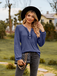 Puff Sleeve Ruffle Trim Blouse - Pahabu - Women's Clothing & Shop