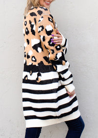 Striped Open Front Longline Cardigan - Pahabu - Women's Clothing & Shop