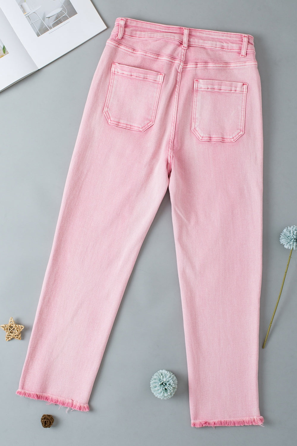 Raw Hem Button-Fly Jeans with Pockets - Pahabu - Women's Clothing & Shop