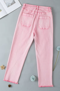 Raw Hem Button-Fly Jeans with Pockets - Pahabu - Women's Clothing & Shop
