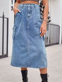Slit Buttoned Denim Skirt with Pockets - Pahabu - Women's Clothing & Shop