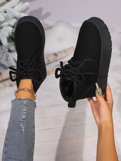 Lace Up Round Neck Platform Suede Boots - Pahabu - Women's Clothing & Shop