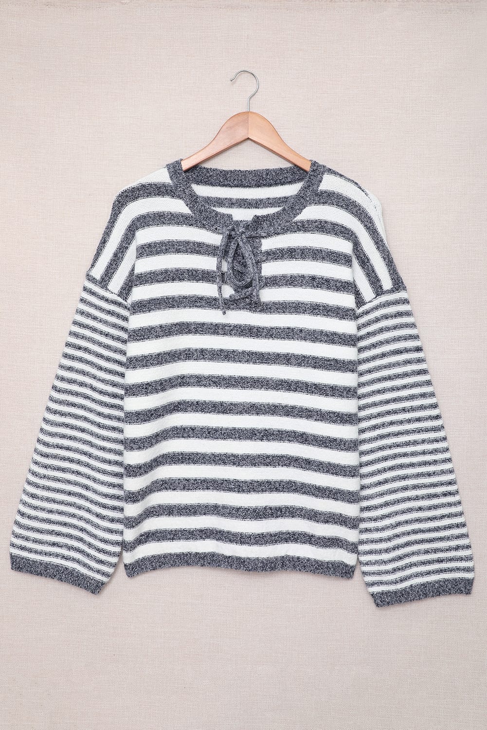 Striped Lace Up Bell Sleeve Sweater - Pahabu - Women's Clothing & Shop