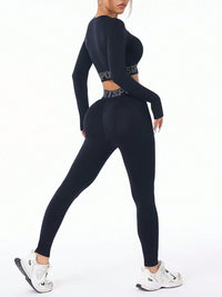 Letter Print Round Neck Long Sleeve Top and Leggings Active Set - Pahabu - Women's Clothing & Shop