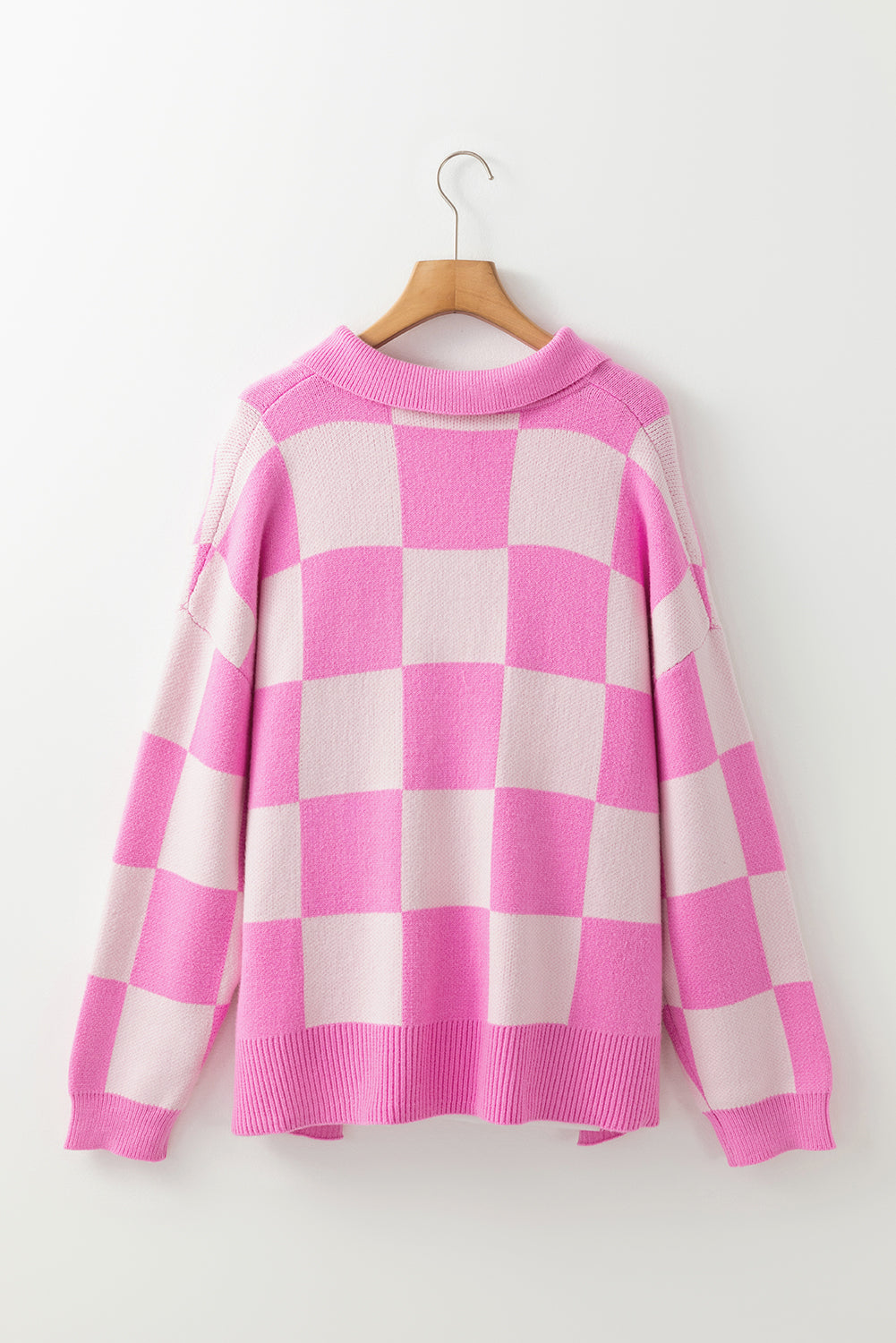 Slit Checkered Half Button Long Sleeve Sweater - Pahabu - Women's Clothing & Shop