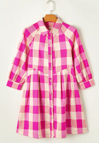 Ruched Plaid Three-Quarter Sleeve Shirt Dress - Pahabu - Women's Clothing & Shop