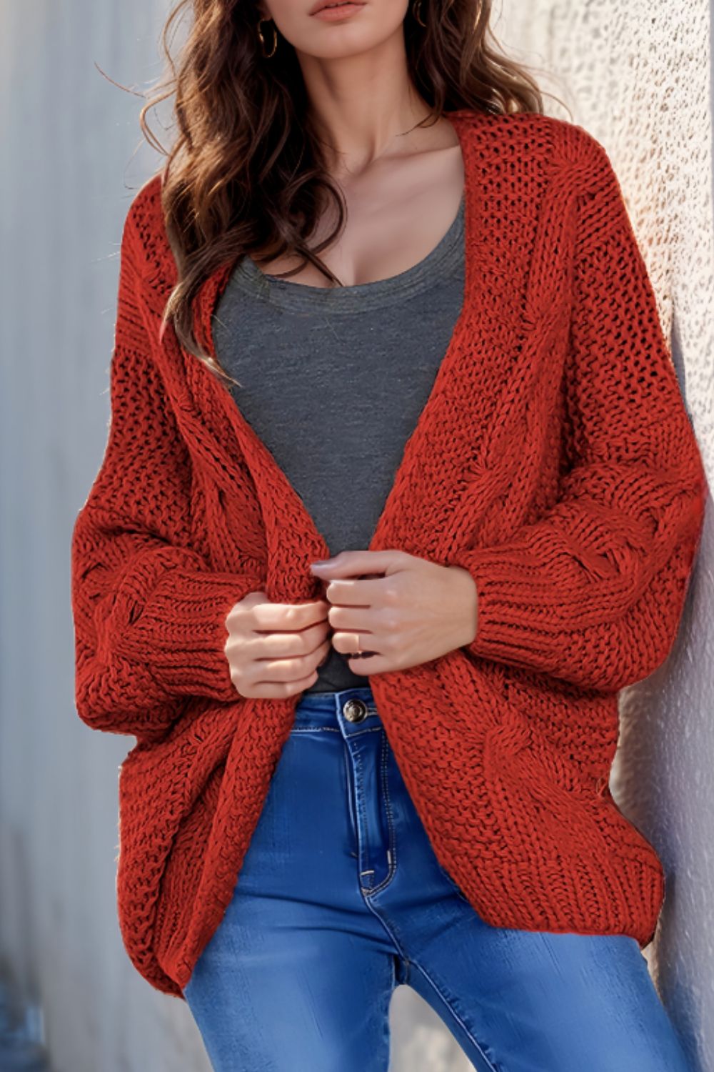 Cable-Knit Open Front Cardigan - Pahabu - Women's Clothing & Shop