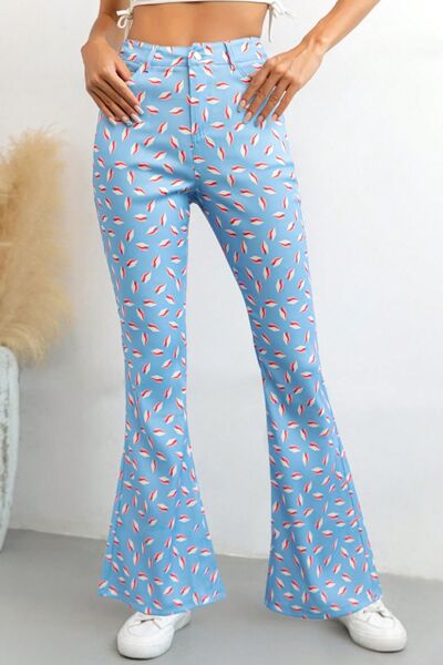 Printed High Waist Flare Pants with Pockets - Pahabu - Women's Clothing & Shop