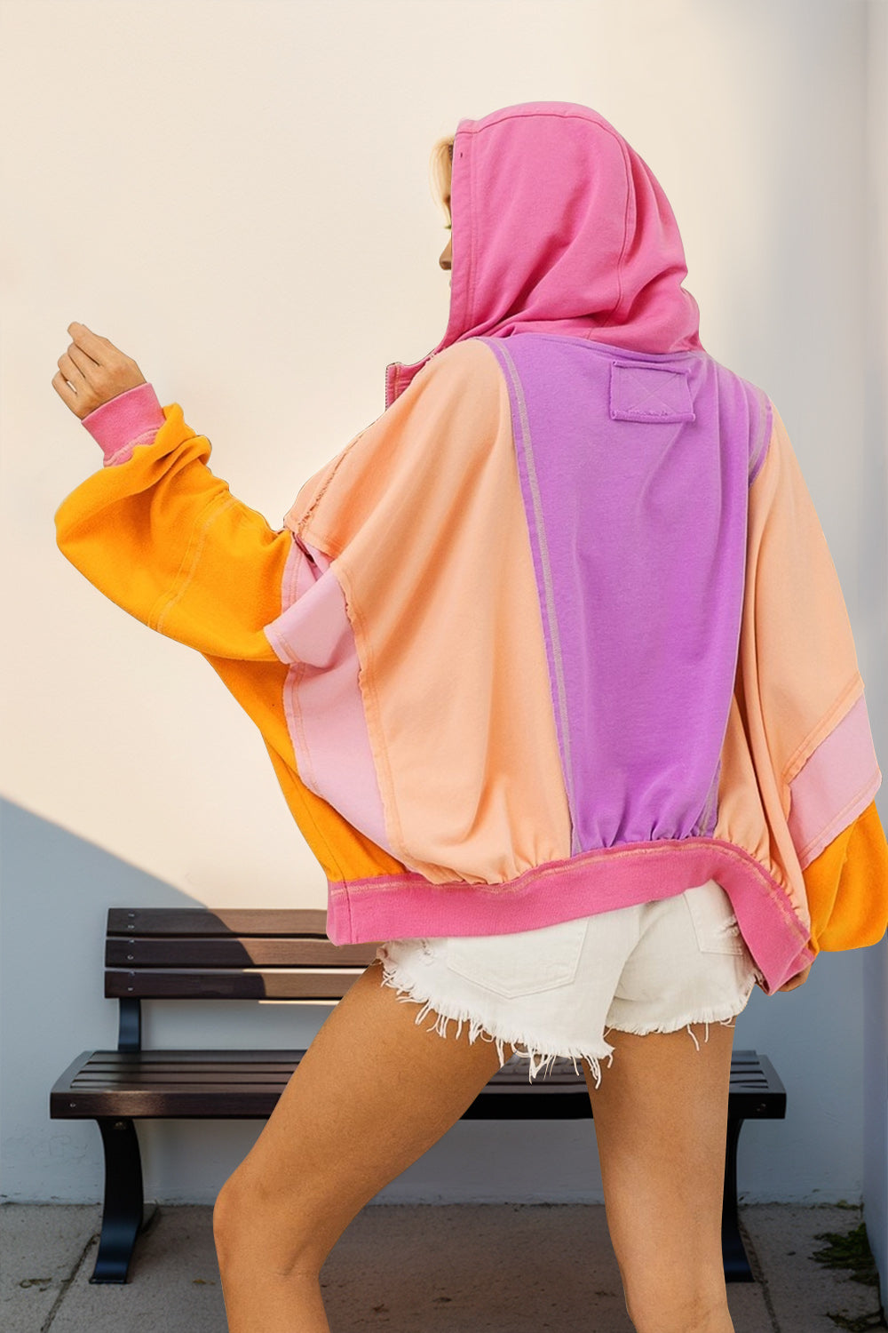 Double Take Full Size Color Block Zip Up Hoodie - Pahabu - Women's Clothing & Shop