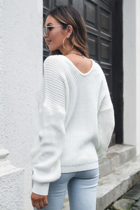 V-Neck Drop Shoulder Sweater - Pahabu - Women's Clothing & Shop