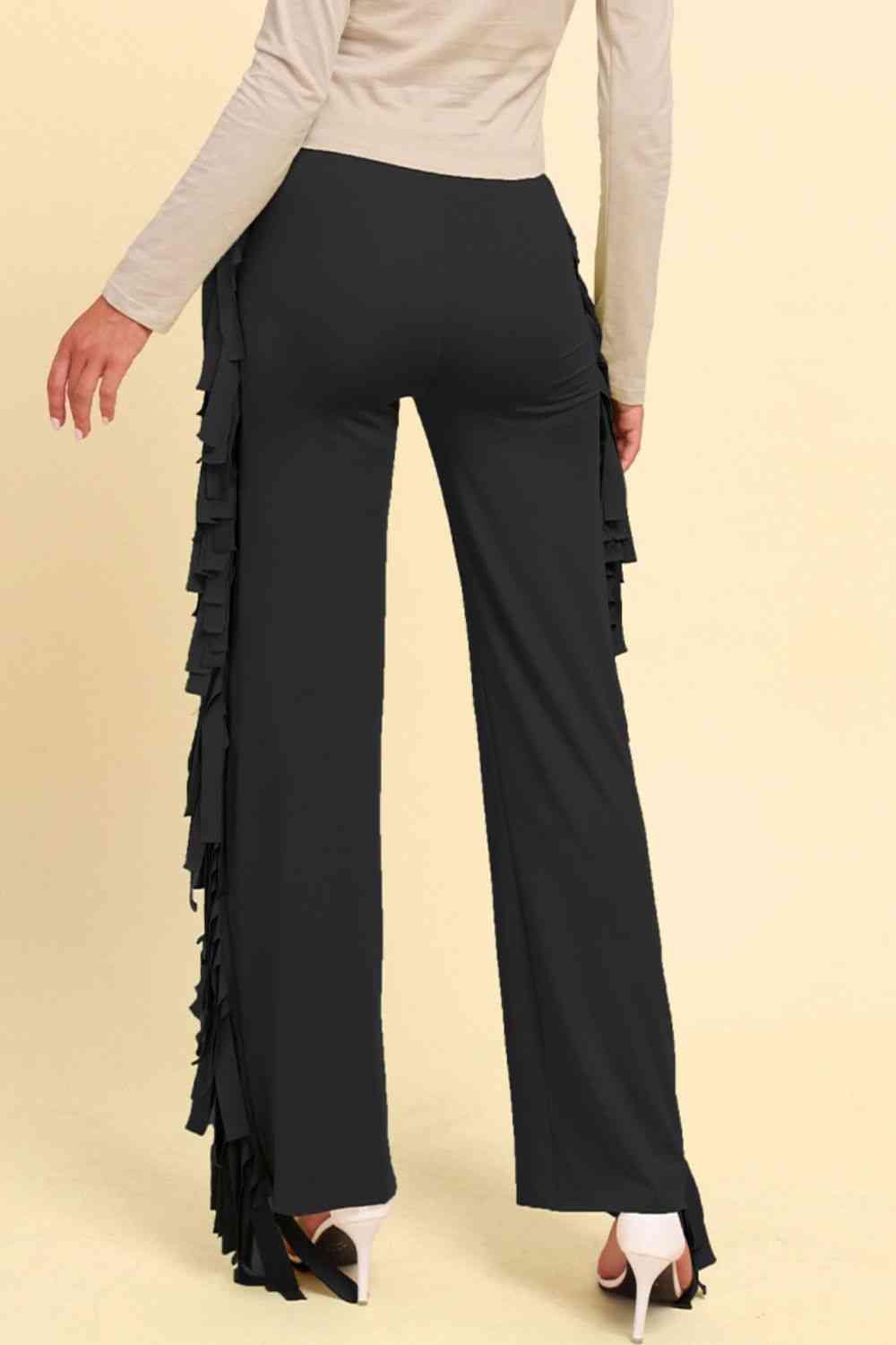 Fringe Trim Wide Leg Pants - Pahabu - Women's Clothing & Shop