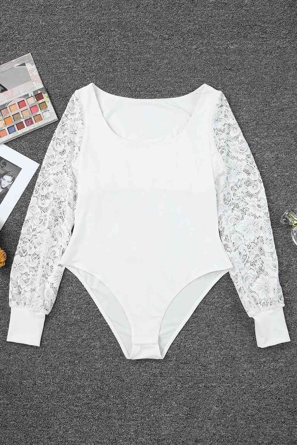 Lace Detail Scoop Neck Long Sleeve Bodysuit - Pahabu - Women's Clothing & Shop