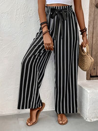 Striped High Waist Wide Leg Pants - Pahabu - Women's Clothing & Shop