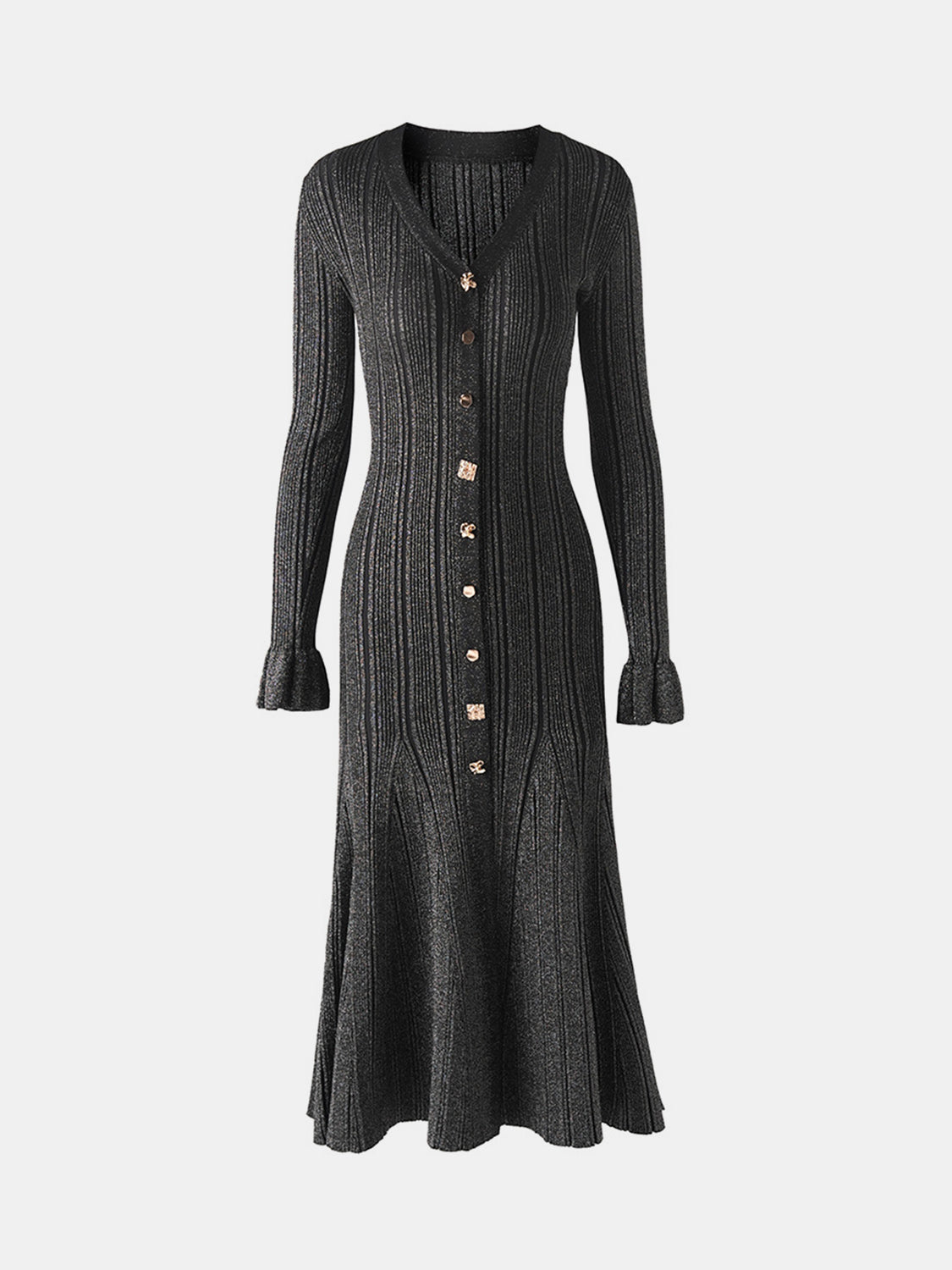 V-Neck Flounce Sleeve Sweater Dress - Pahabu - Women's Clothing & Shop