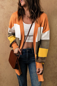 Color Block Lantern Sleeve Open Front Cardigan with Pockets - Pahabu - Women's Clothing & Shop