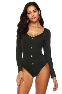 Button Detail Bodysuit - Pahabu - Women's Clothing & Shop