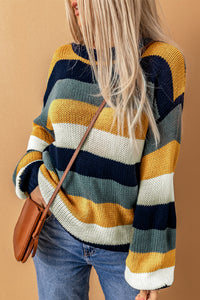 Color Block Round Neck Dropped Shoulder Sweater - Pahabu - Women's Clothing & Shop