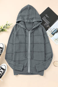 Zip-Up Raglan Sleeve Openwork Hooded Cardigan - Pahabu - Women's Clothing & Shop