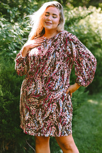 Plus Size Printed Round Neck Long Sleeve Mini Dress - Pahabu - Women's Clothing & Shop