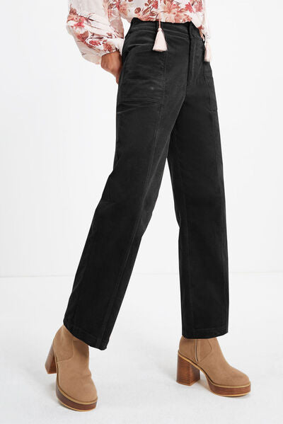 Half Elastic Waist Straight Pants - Pahabu - Women's Clothing & Shop