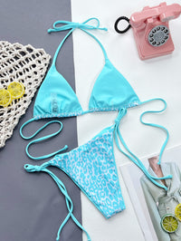 Leopard Print Halter Neck Tie Side Bikini Set - Pahabu - Women's Clothing & Shop