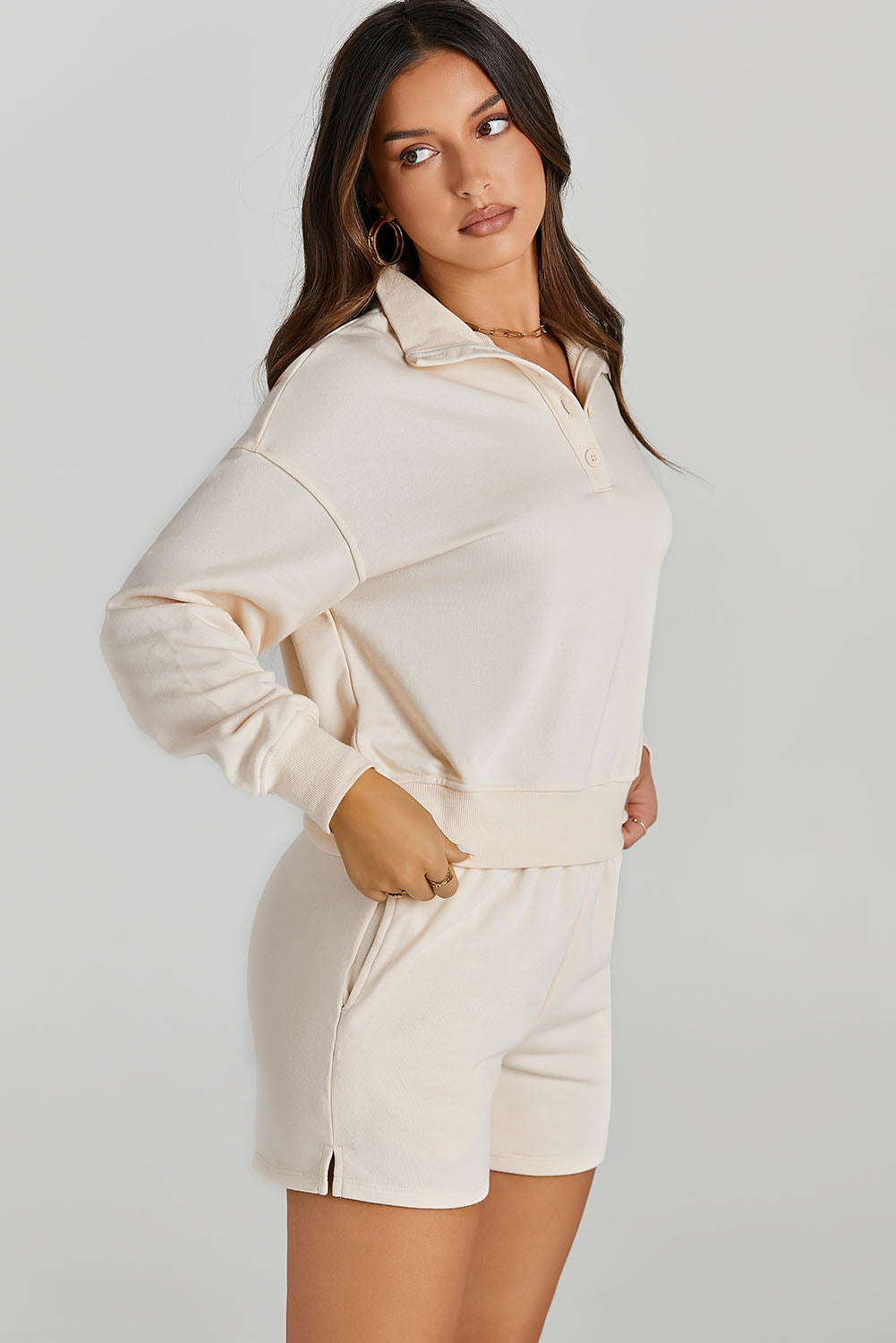 Half Button Sweatshirt and Shorts Active Set - Pahabu - Women's Clothing & Shop
