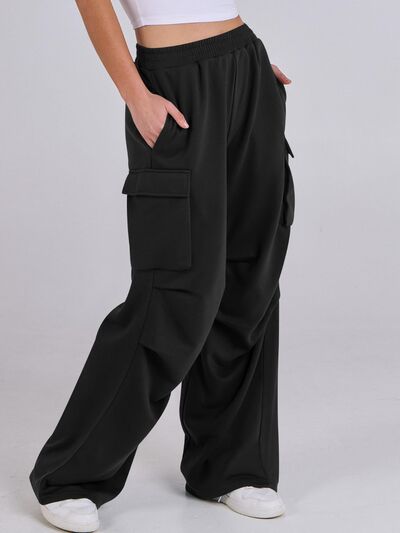 Elastic Waist Wide Leg Pants with Pockets - Pahabu - Women's Clothing & Shop