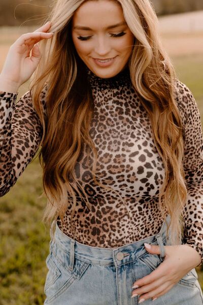 Turtleneck Leopard Long Sleeve Bodysuit - Pahabu - Women's Clothing & Shop