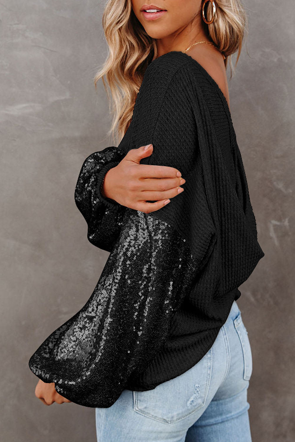 Sequin Waffle-Knit Blouse - Pahabu - Women's Clothing & Shop