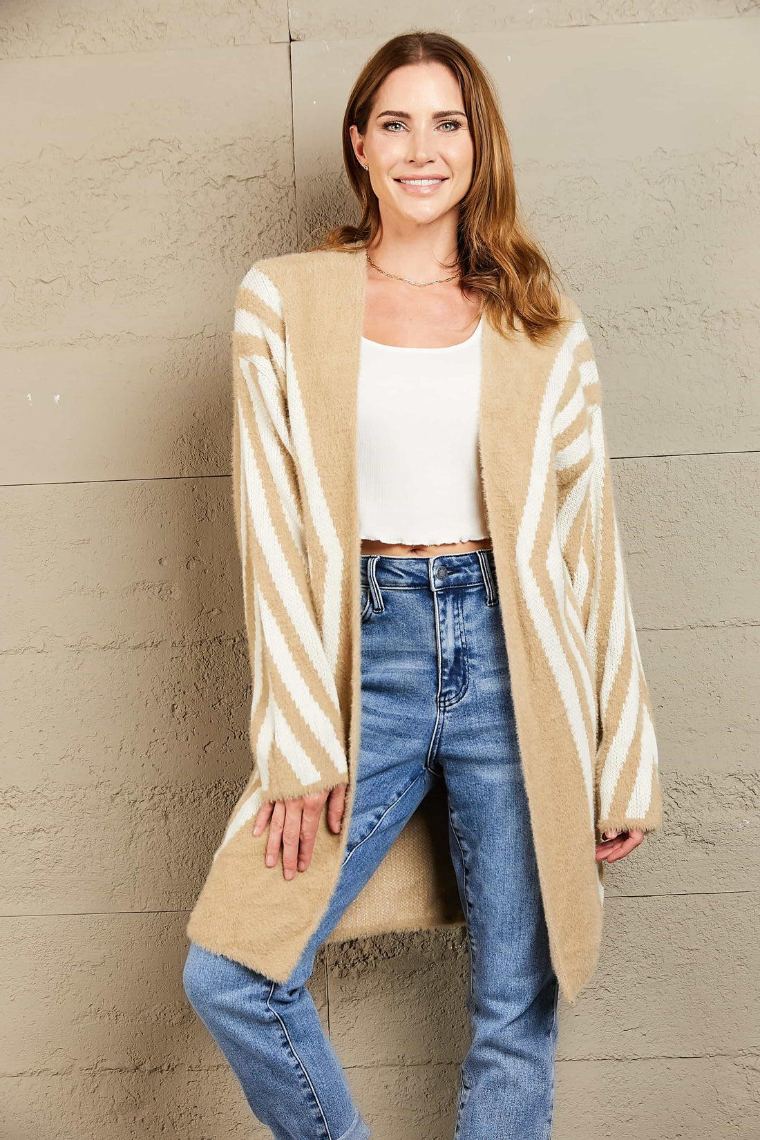 Woven Right Two-Tone Open Front Fuzzy Longline Cardigan - Pahabu - Women's Clothing & Shop