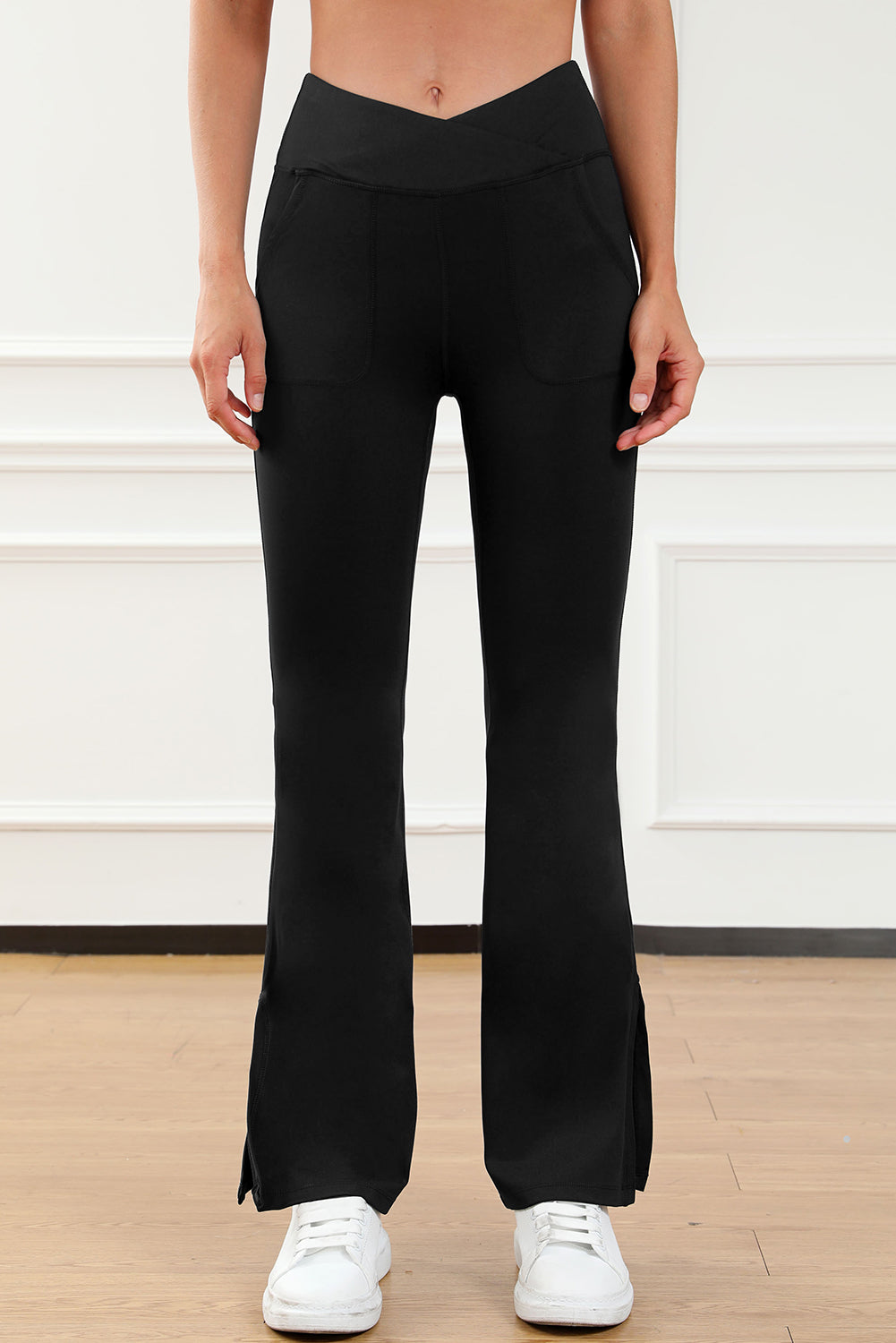 Wide Waistband Slit Bootcut Active Pants - Pahabu - Women's Clothing & Shop