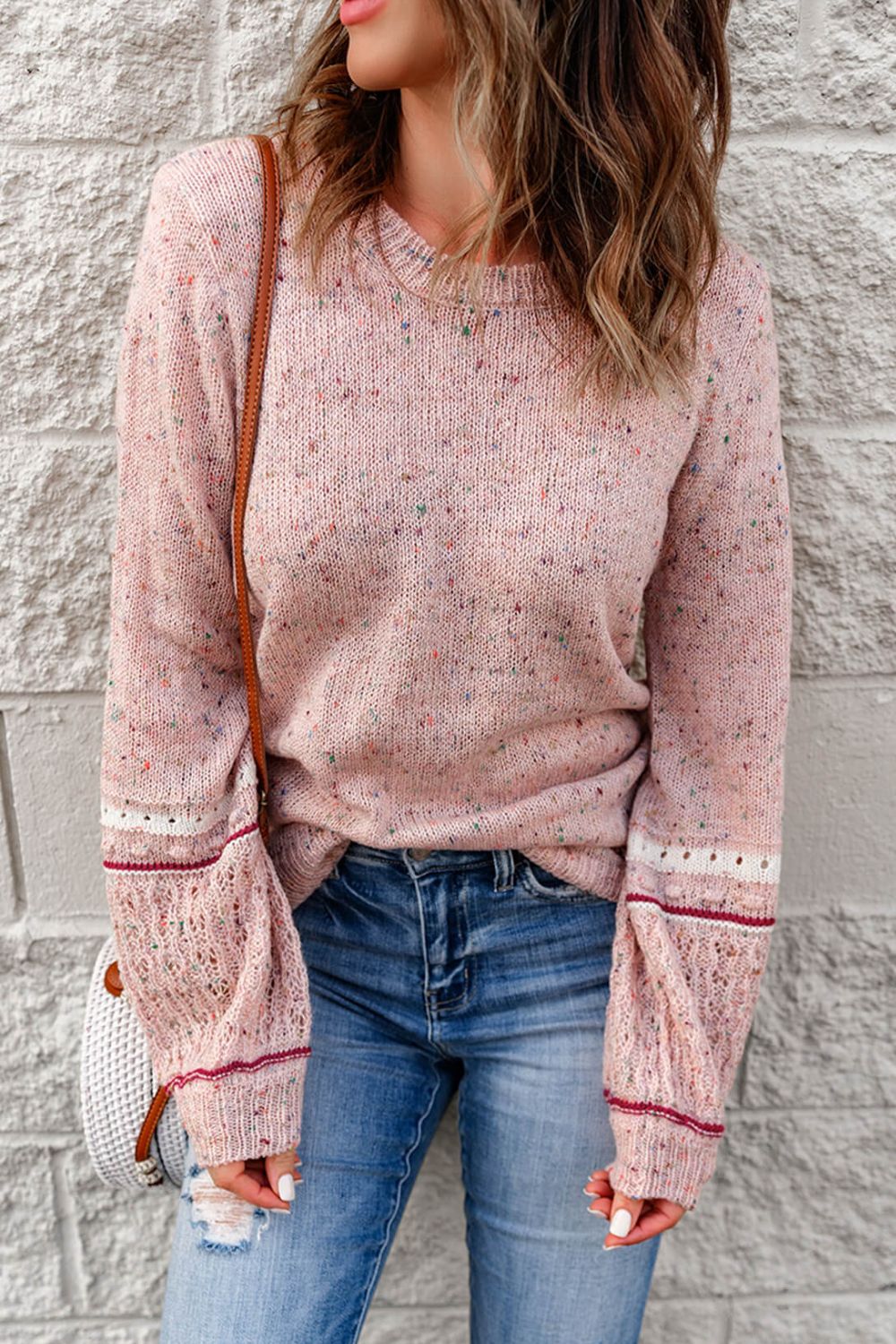 Multicolored Pilling Detail Ribbed Trim Sweater - Pahabu - Women's Clothing & Shop
