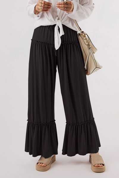 Tied Frill Ruched Bootcut Pants - Pahabu - Women's Clothing & Shop