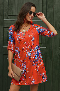 Printed Buttoned V-Neck Half Sleeve Dress - Pahabu - Women's Clothing & Shop