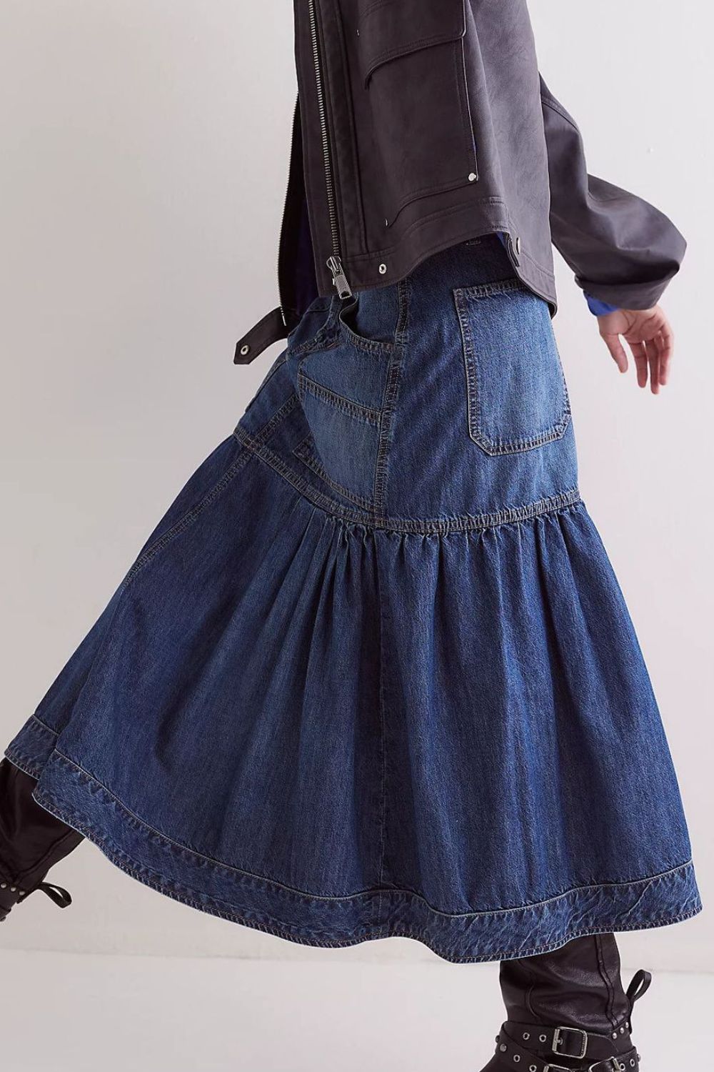 Midi Denim Skirt with Pockets - Pahabu - Women's Clothing & Shop