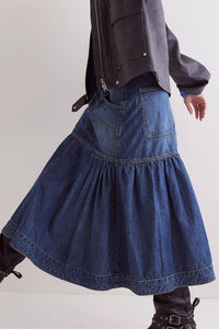 Midi Denim Skirt with Pockets - Pahabu - Women's Clothing & Shop