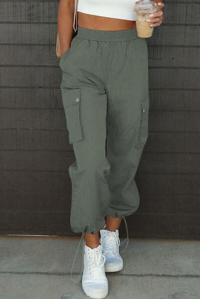 Drawstring Elastic Waist Pants with Pockets - Pahabu - Women's Clothing & Shop