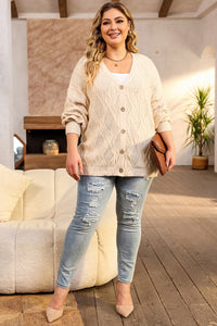 Plus Size Cable-Knit Button Up Sweater - Pahabu - Women's Clothing & Shop