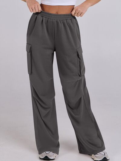Elastic Waist Wide Leg Pants with Pockets - Pahabu - Women's Clothing & Shop
