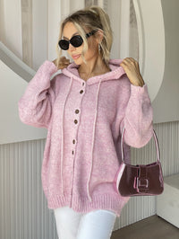 Drawstring Button Down Hooded Cardigan - Pahabu - Women's Clothing & Shop