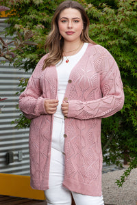 Plus Size Openwork V-Neck Long Sleeve Buttoned Cardigan - Pahabu - Women's Clothing & Shop